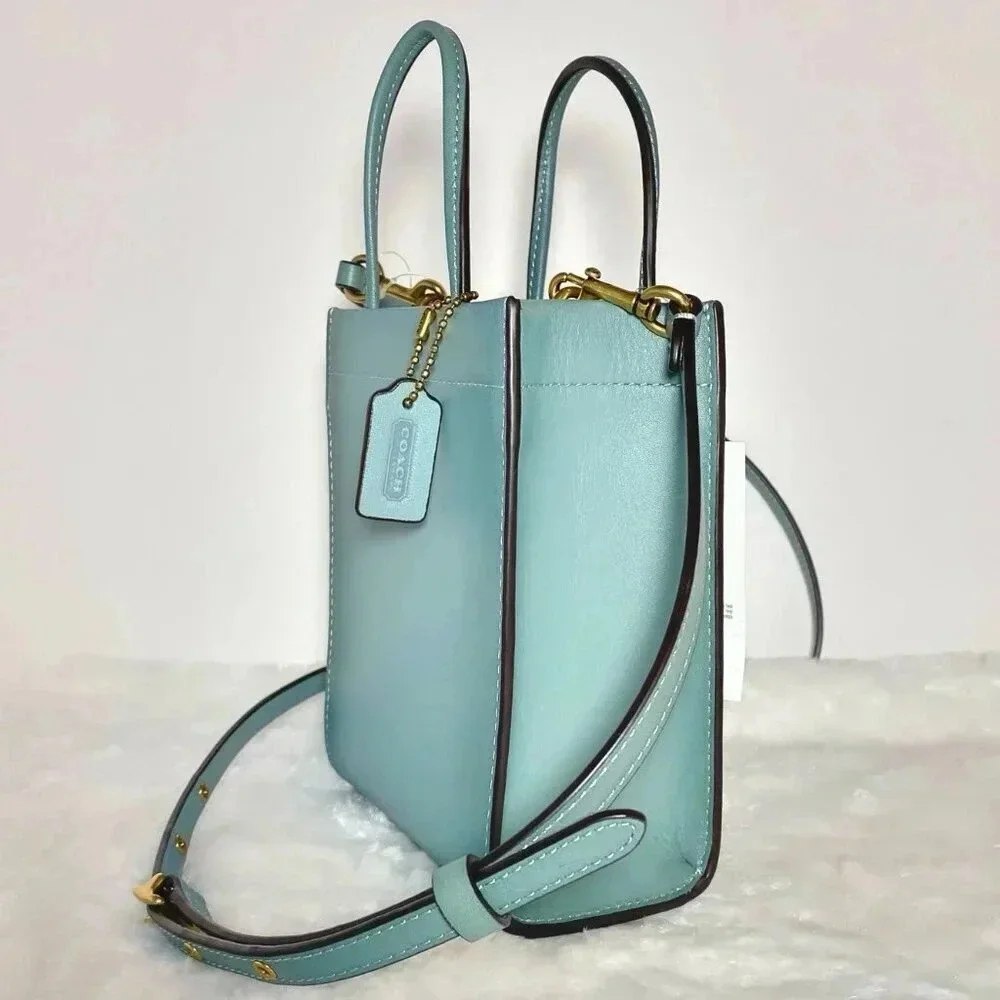 Coach Glove Tanned Leather Mini Cashin Carry Sage Green Tote Bag Purse NWT